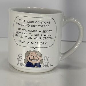 Vintage White Ceramic Mug with Cartoon Design And Funny Saying
